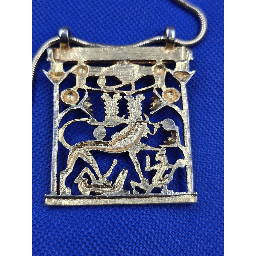 Vintage Egyptian Revival Necklace Enamel Apis Sphinx Eye Horus Gold Tone - Picture 11 of 13